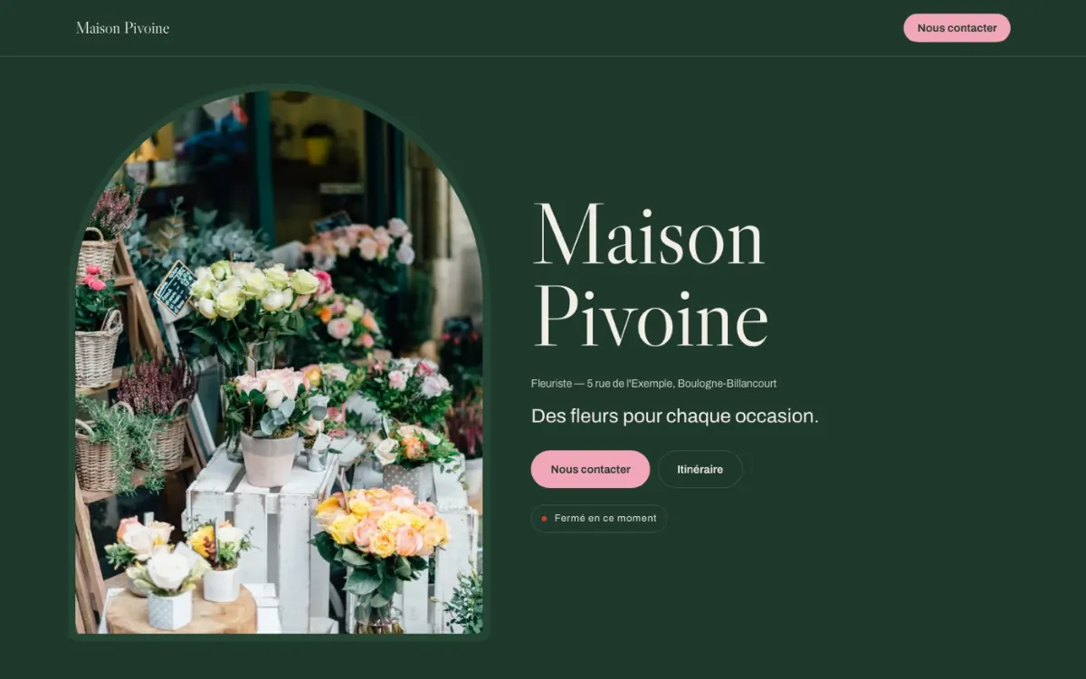 Maquette d'exemple : fleuriste Maison Pivoine
